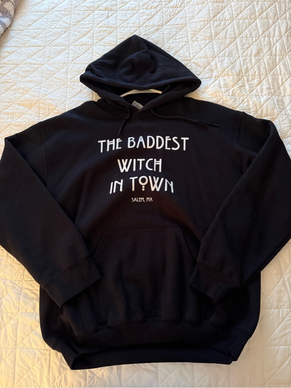 Gildan Black Hoodie with 'The Baddest Witch in Town' White Text